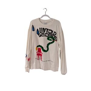 Zara Graphic Sweatshirt Mens Large Cream Untold Secrets Monday Against Me Snake
